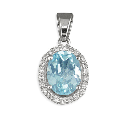 Silver and oval blue topaz with cubic zirconia earrings and pendant set