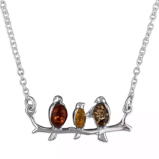 Silver and Amber bird design pendant