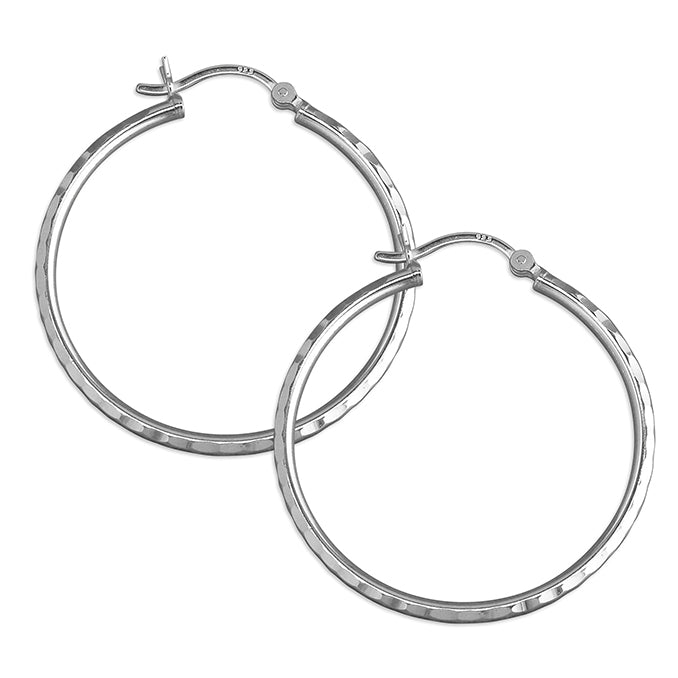 SILVER DIAMOND CUT HOOP EARRINGS