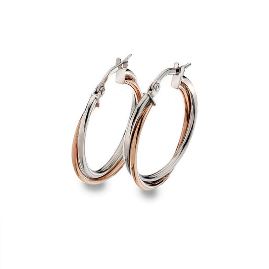 9CT Rose and White Gold double hoop earrings