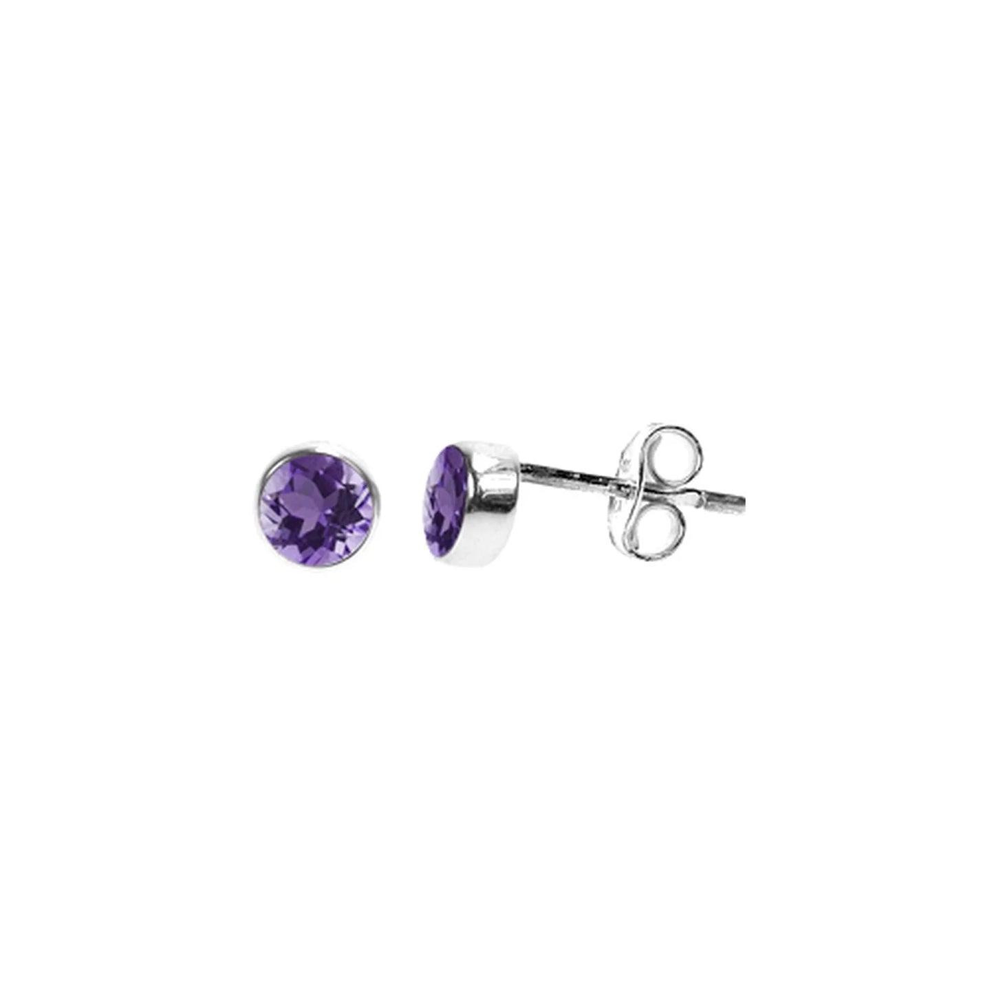 Silver and Amethyst Round Stud Earrings