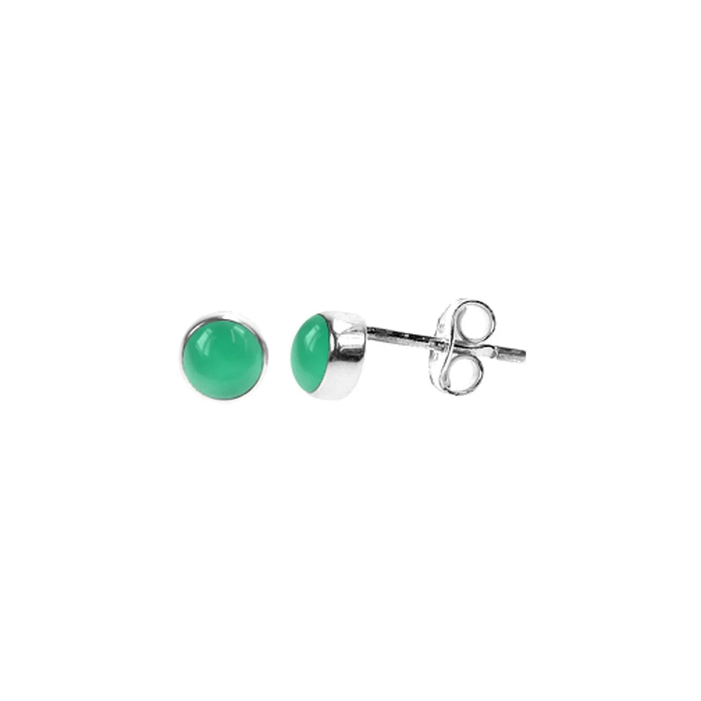 Silver and Green Agate Round Stud Earrings