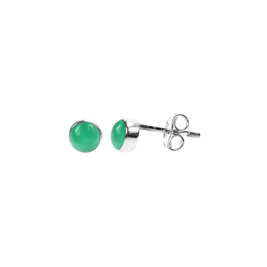 Silver and Green Agate Round Stud Earrings