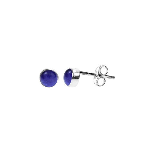 Silver and lapis lazuli 5mm round stud earrings.