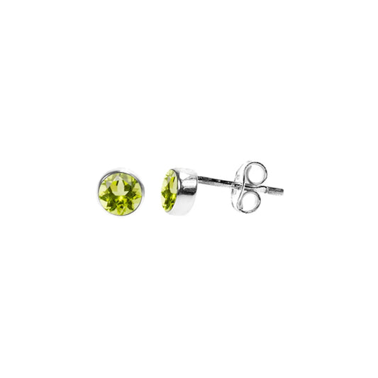 Silver and Peridot Round Stud Earrings.