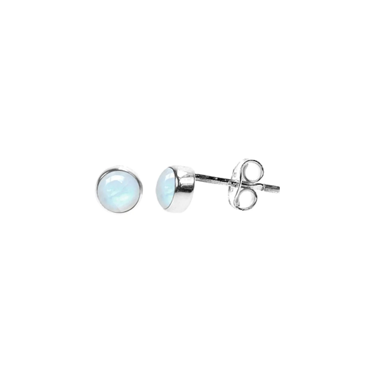 Silver & rainbow moonstone 5mm round stud earrings.
