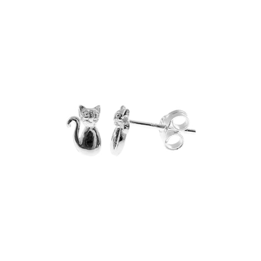 Silver cat stud earrings.
