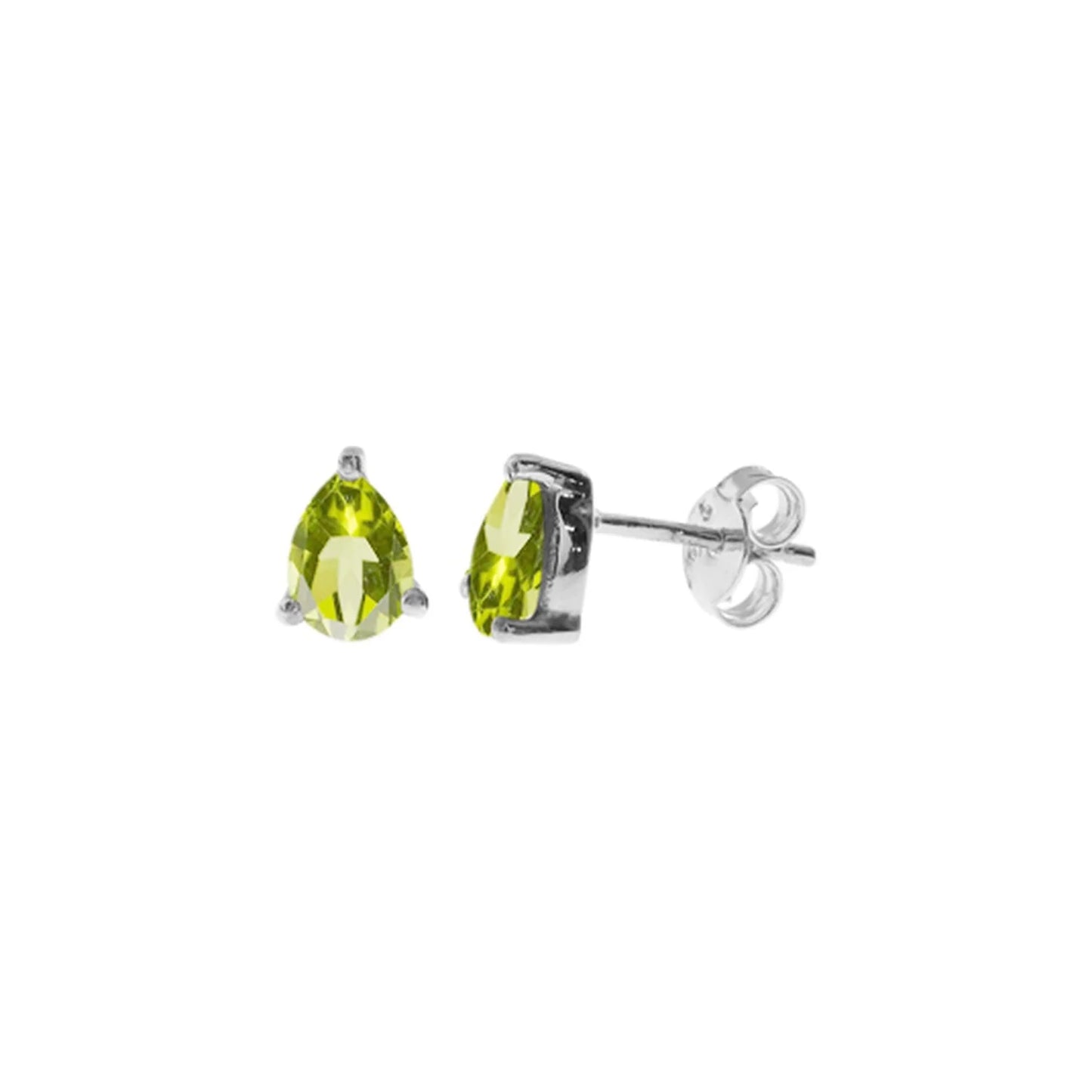 Silver and Peridot Teardrop Claw Set Studs