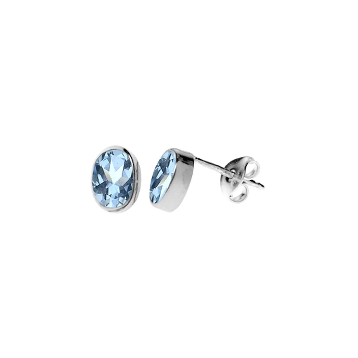 Silver & blue topaz facet oval stud earrings