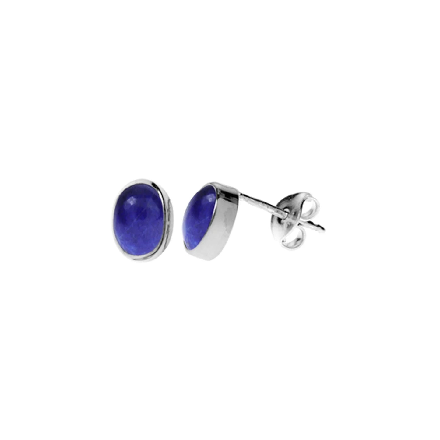 Silver and Lapis Lazuli Oval Stud Earrings.