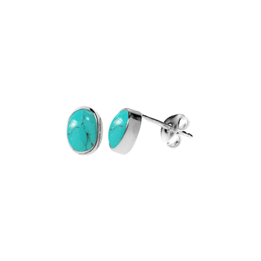 Silver and Turquoise Oval Stud Earrings.