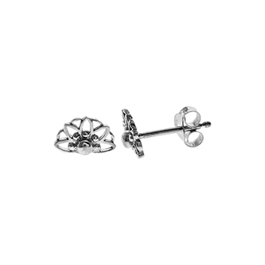 Silver stud earrings with half mandala design