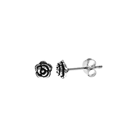 Silver rose shape stud earrings.