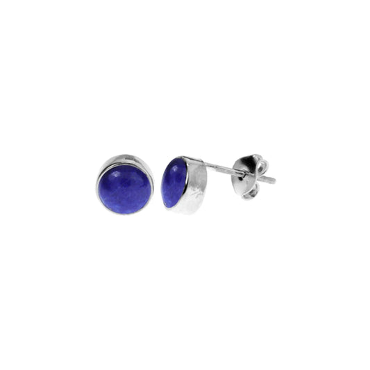 Silver and lapis lazuli round stud earrings.