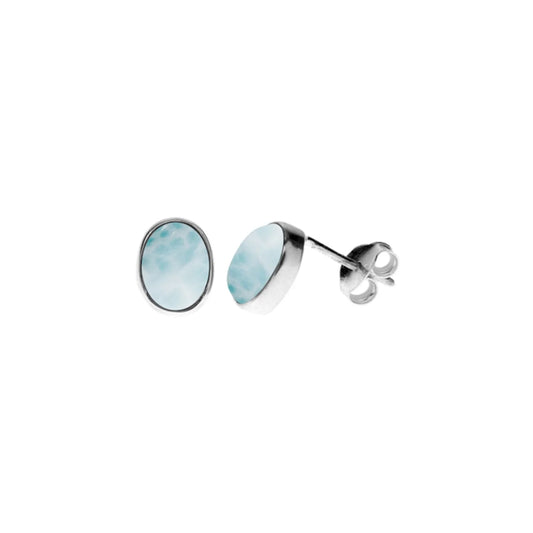 Silver and Larima oval stud earrings.