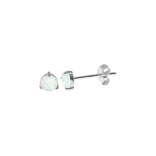Silver & Round White Opalique Studs