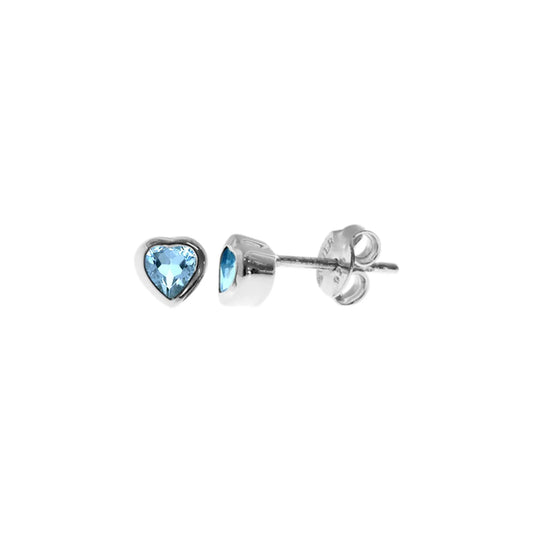 Silver and Blue Topaz heart shape stud earrings
