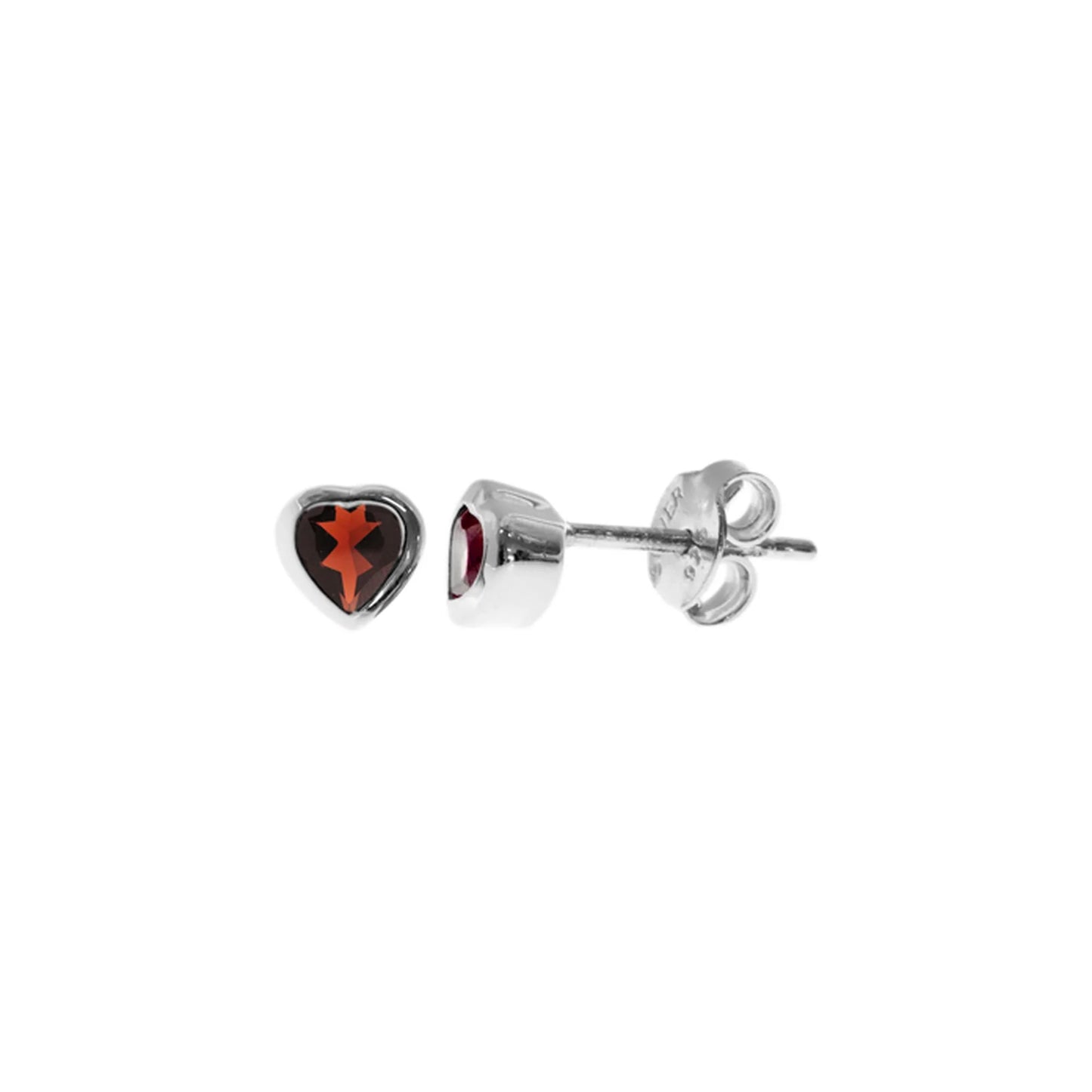 Silver and Garnet bezel set heart necklace and stud earrings set