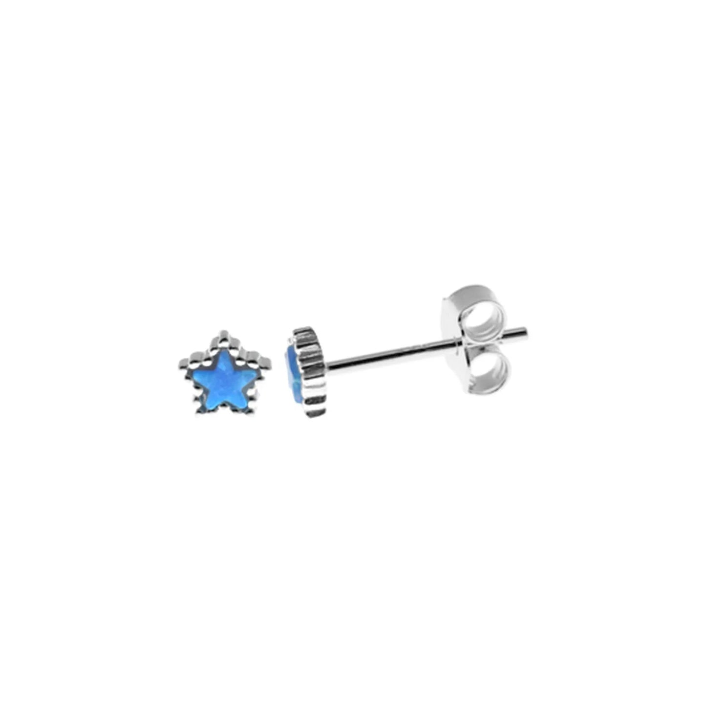 Silver and Blue Opalique star stud earrings