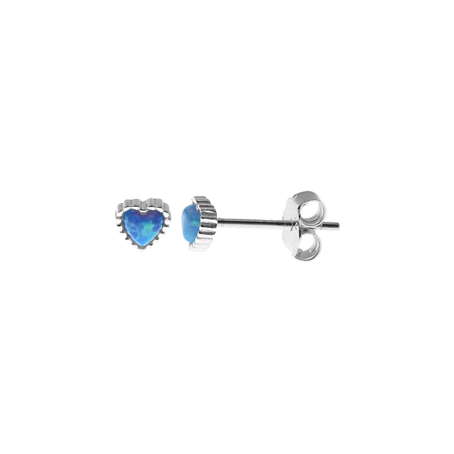 Silver and Blue Opalique beaded heart stud earrings
