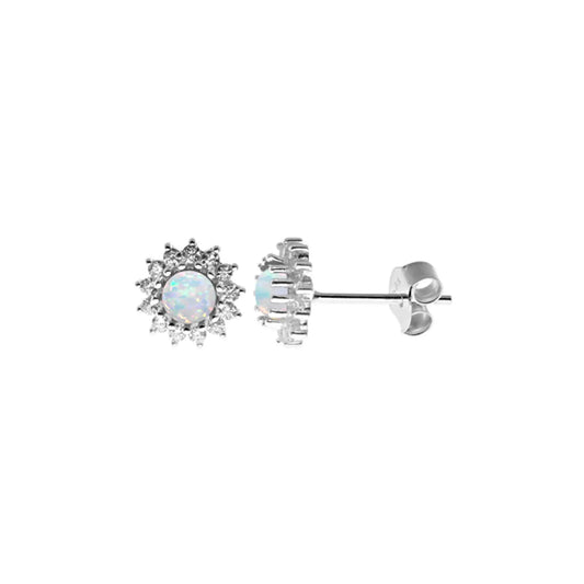 Silver, Opalique and Cubic Zirconia sunburst cluster necklace and stud earrings set