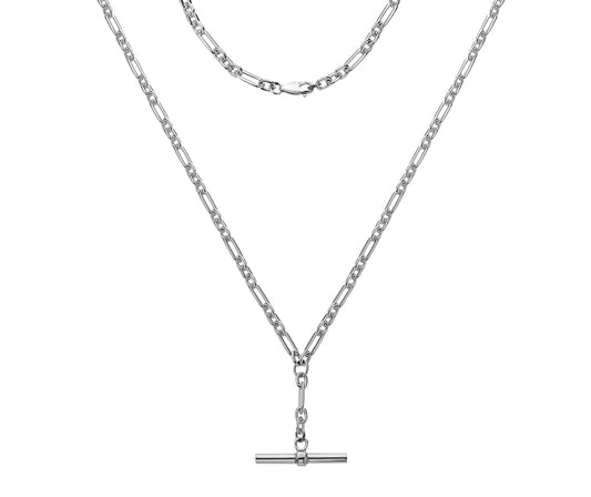 Silver Hammered 18'' Figaro necklace