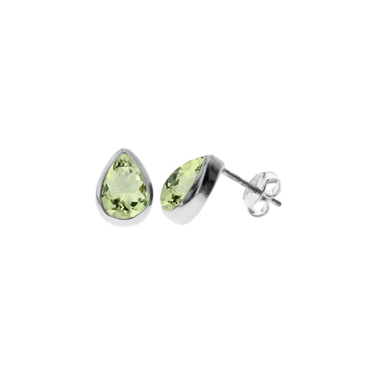 Silver and Green Amethyst stud earrings.