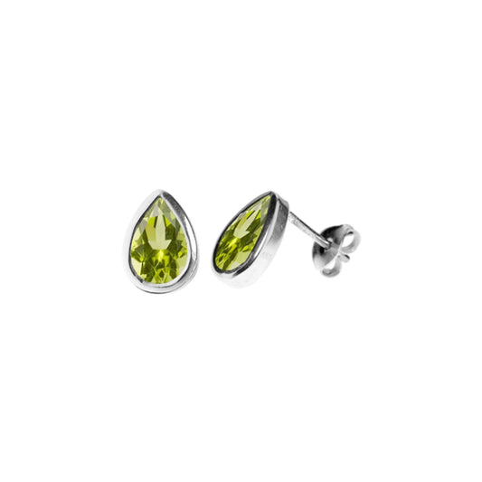Silver and Peridot Teardrop Stud Earrings.