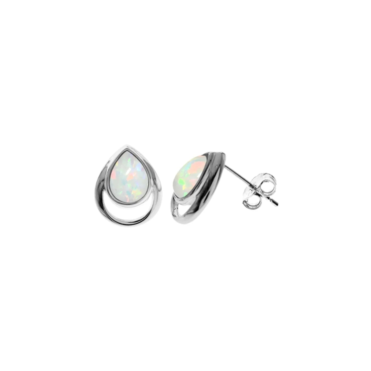 Silver and opalique teardrop stud earrings and pendant set.