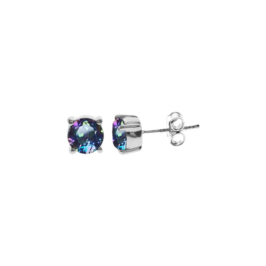 Silver and mystic topaz faceted stud earrings.