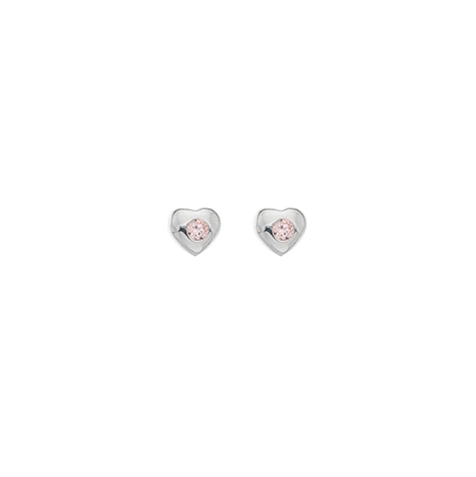 Silver and pink cubic zirconia heart stud earrings