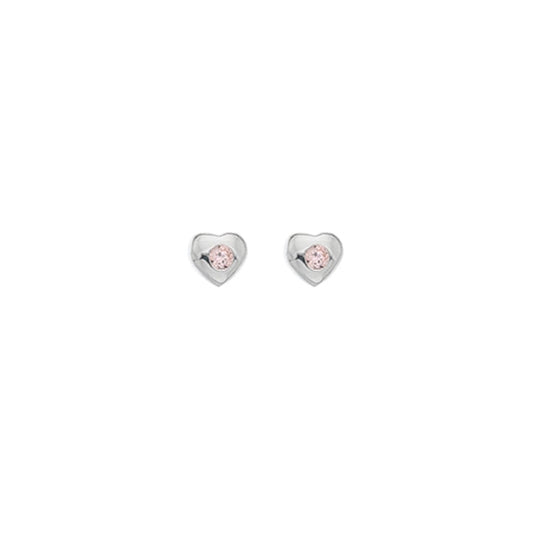 Silver and pink cubic zirconia heart stud earrings