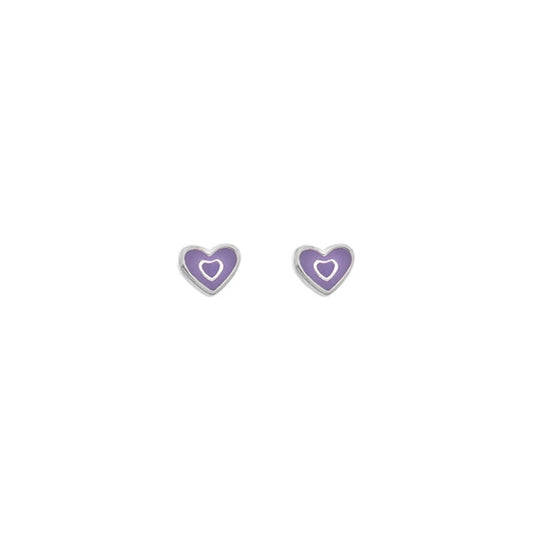 Silver and enamel heart stud earrings