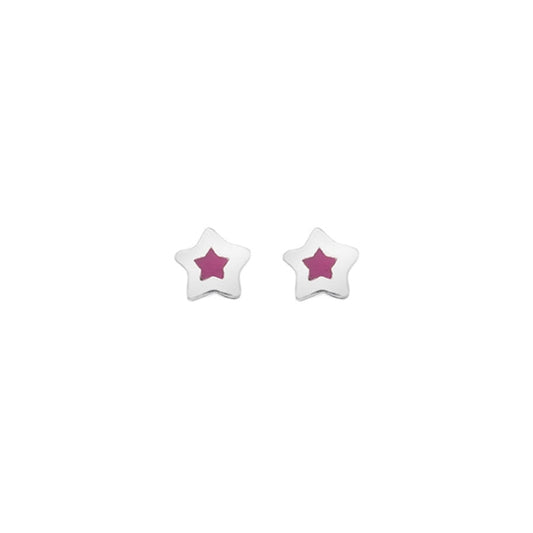 silver and pink enamel star stud earrings