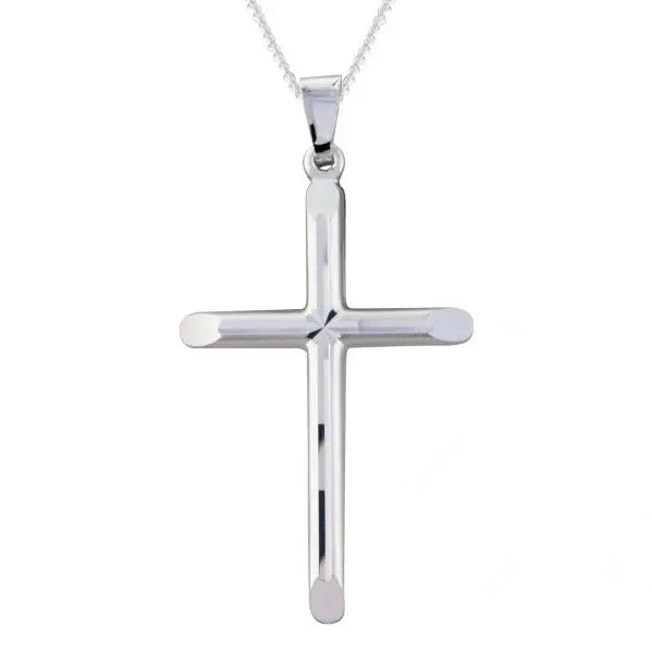 Silver brushed diamond cut cross pendant