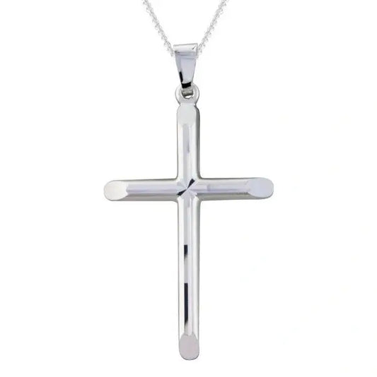Silver brushed diamond cut cross pendant