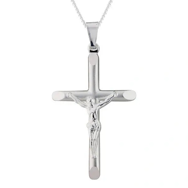 Silver brushed and polished crucifix pendant