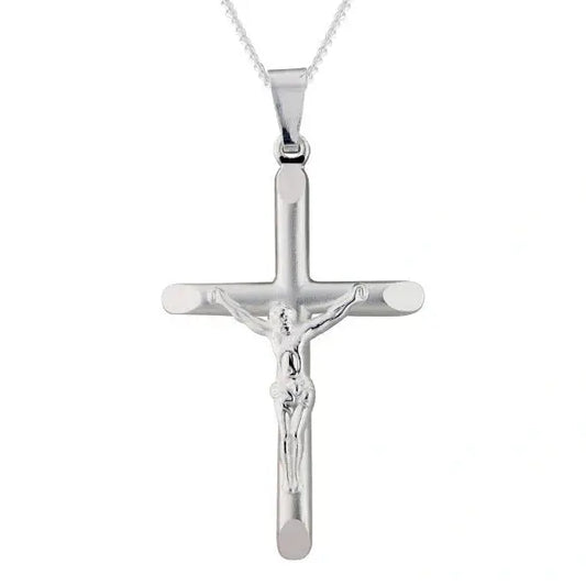 Silver brushed and polished crucifix pendant