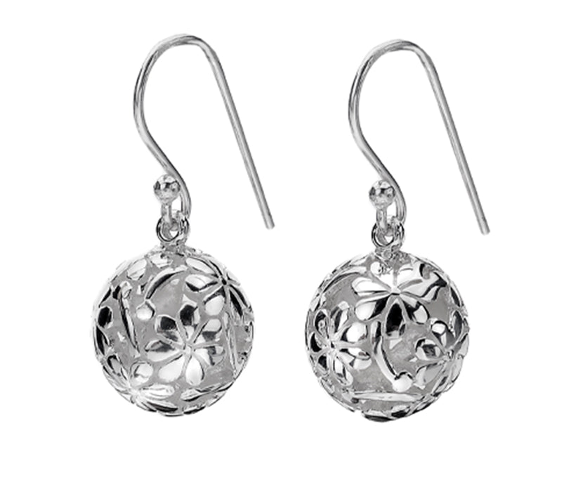 Silver flower design drop earrings