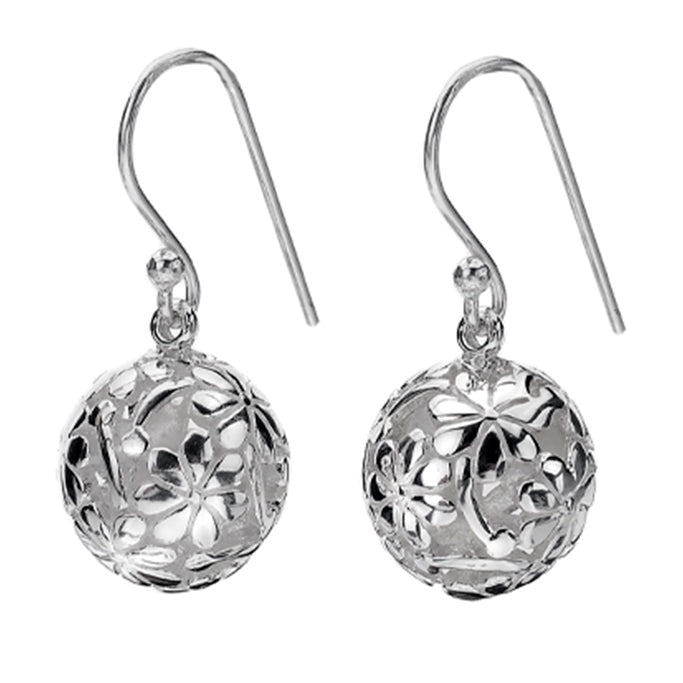 Silver flower design sphear drop earrings