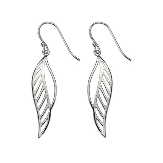 Silver leaf design drop earrings