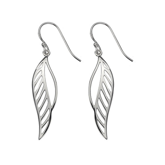 Silver leaf design drop earrings
