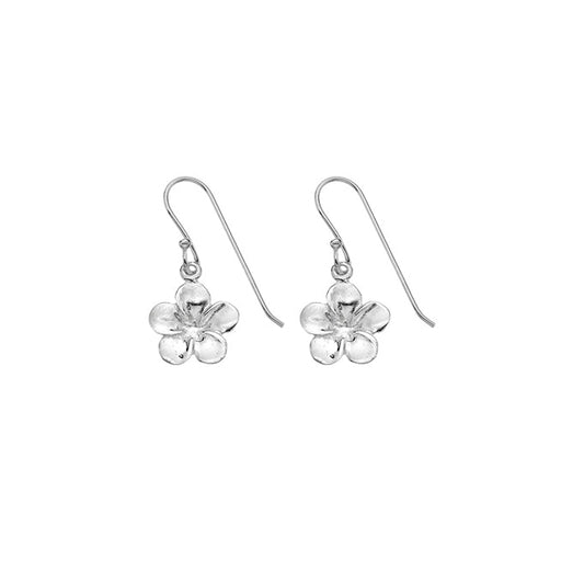 Silver flower drop earrings