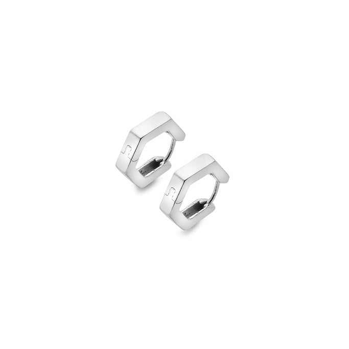 Silver Designer Hexagon Huggie Earrings
