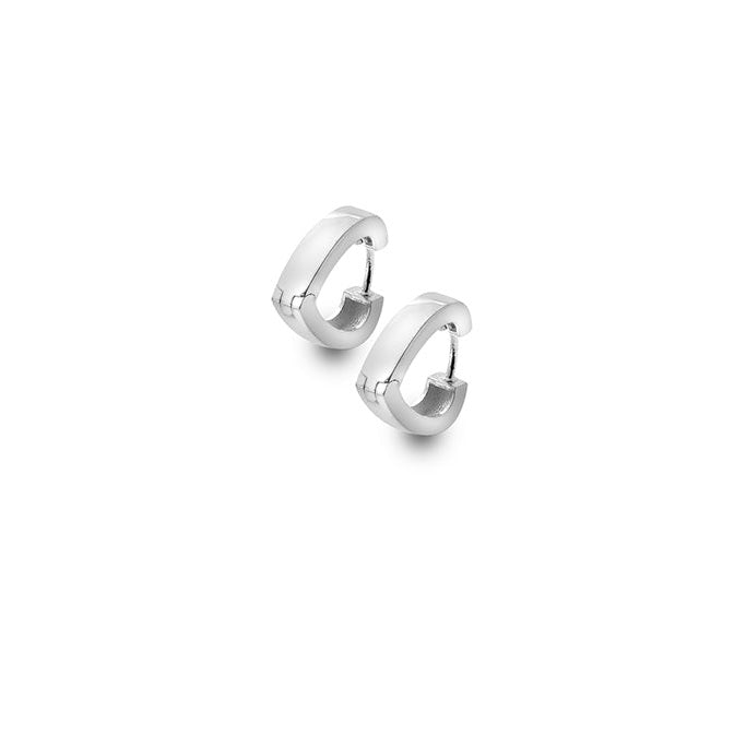 Silver Designer Square Edge Heart Huggie Earrings