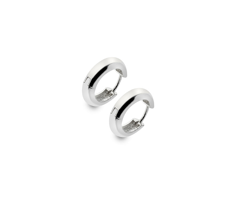 Silver Designer Round Edged Huggie Earrings