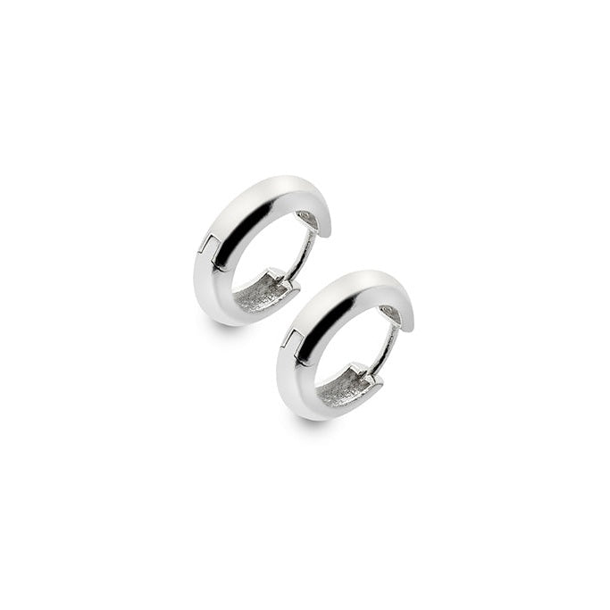 Silver Designer Round Edged Huggie Earrings
