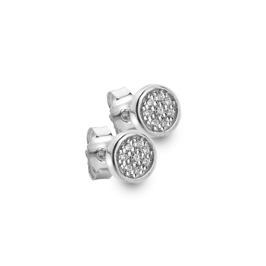 Silver and cubic zirconia round stud earrings