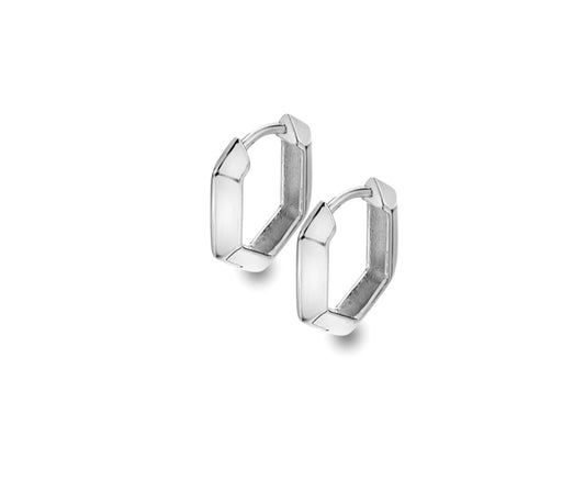 Silver Tri Profile Rectangle Huggie Earrings