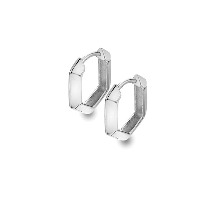 Silver Tri Profile Rectangle Huggie Earrings